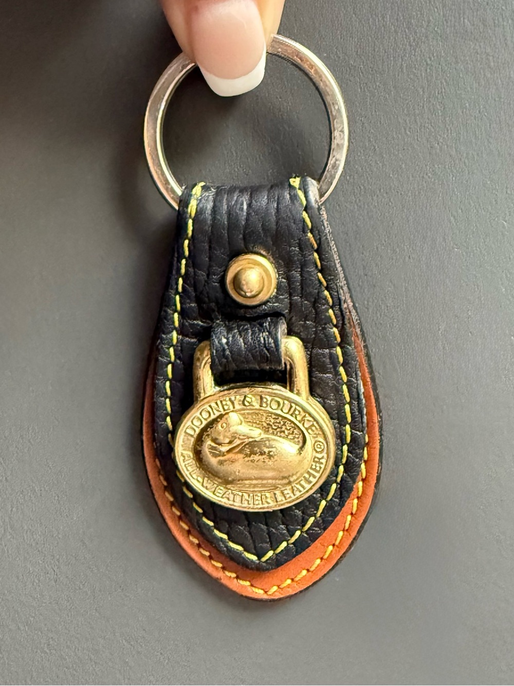 Vintage Dooney & Bourke All-Weather
Leather Key Fob - Black & British Tan